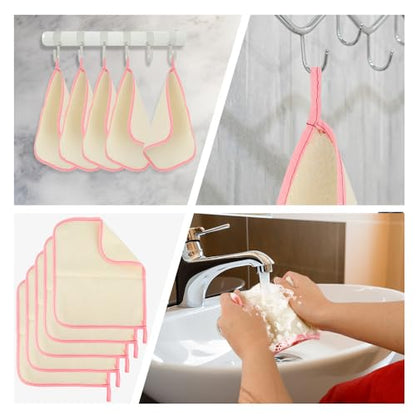 Pink Exfoliating Wash Cloths, 5 Pack, 9.4 x 7.8 inches, Nylon/Cotton, Dual-sided, Machine Washable - style: Pink