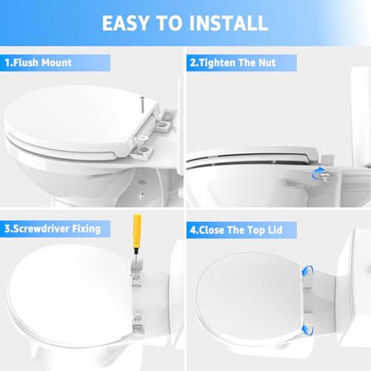 Huttdmel Toilet Seat Round 16.5 Inch & Quick Release - Quick Connect, Standard Toilet Lid Soft Close, PP Material Safe & Easy Clean and Install, Sturdy Accessories Never Loosen, White Plastic - color: White, size: Round 16.5inch & Quick-Release