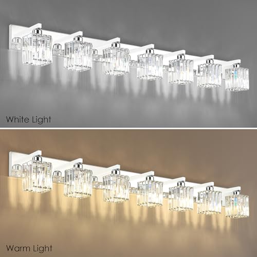Aipsun Bathroom Vanity Light Fixtures Chrome Vanity Light for Bathroom Crystal Vanity Lighting Fixtures 7 Light (Exclude Bulb) - color: Chrome, size: 58 inch