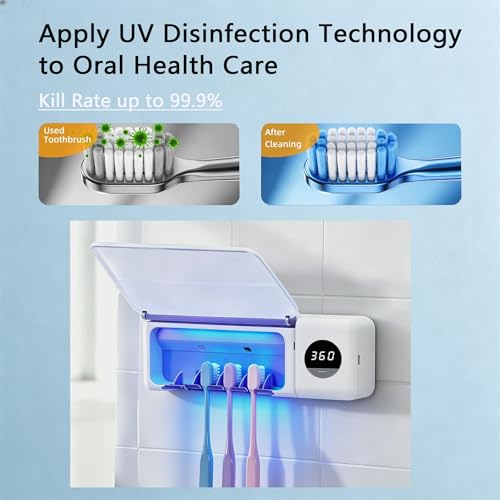 UV Toothbrush Holder, Bathroom Toothbrush Holder, Wall Mounted Toothbrush Holders, Toothbrush Holder with Cover, Bathroom Toothbrush Organizer, Electric Toothbrush Holder Wall Mounted, 4 Slots