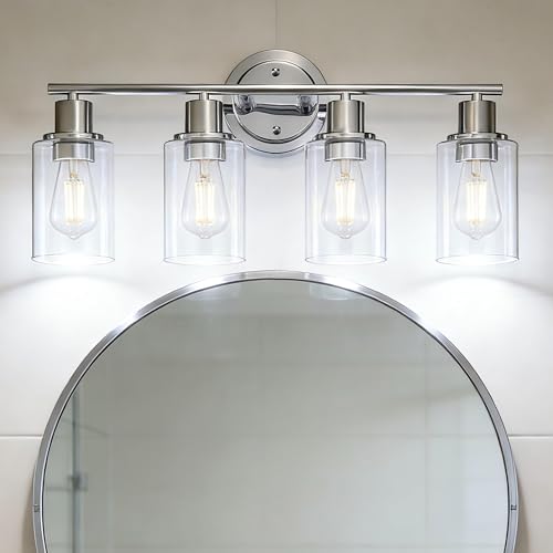 4-Light Chrome Bathroom Light Fixture Over Mirror,4-Light Chrome Vanity Lights for Bathroom 4 Bulb Wall Light Over Sink Cabinet - color: Chrome, size: 4-Light