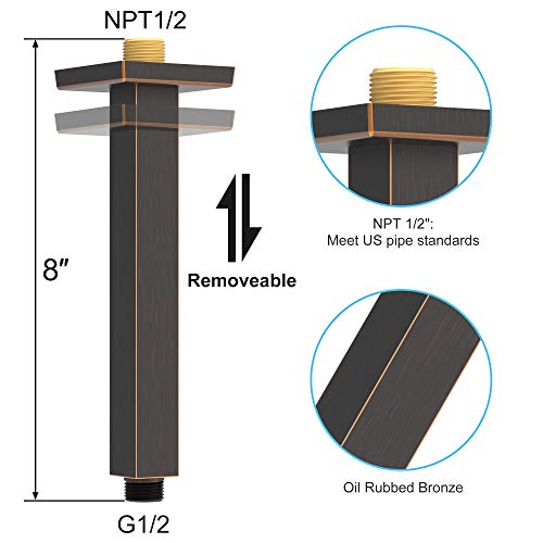SunCleanse Rainfall Shower System with High Pressure in Oil Rubbed Bronze | Ceiling mounted shower combo set featuring a 10" square rain head, handheld spray, and rough-in mixer valve with trim. - color: Oil Rubbed Bronze, style: 10-ceiling