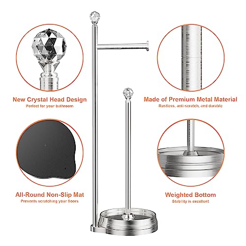 KASUNTO Toilet Paper Holder for Bathroom, Heavy Weighted Metal Free Standing Toilet Paper Holder Stand with Crystal Ball, Toilet Paper Roll Stand for Bathroom Accessories - color: C- Brushed Nickel