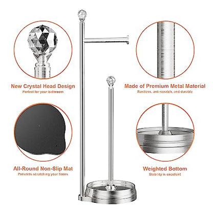 KASUNTO Toilet Paper Holder for Bathroom, Heavy Weighted Metal Free Standing Toilet Paper Holder Stand with Crystal Ball, Toilet Paper Roll Stand for Bathroom Accessories - color: C- Brushed Nickel