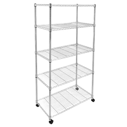 Simple Deluxe Heavy Duty 5-Shelf Storage Shelves, 1750Lb Loading Capacity, 35.43" W x 17.72" D x 70.87" H Adjustable Shelving Unit with Wheels, Chrome - color: Chrome, size: 5-Tier