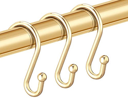 Shower Curtain Hooks, Set of 12 Rust Proof S Shaped Decorative Shower Curtain Rings,Multi-Purpose Hangers S Hooks (Gold) - color: Gold