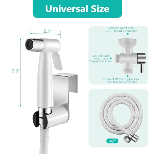 BARROCK Handheld Bidet Sprayer for Toilet, Stainless Steel Metal Made Baby Cloth Diaper Spraying Kit, Bathroom Toilet Bidet Attachment Set for Bathing Pets and Feminine Hygiene, Chrome and White - color: Matte White