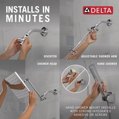 Delta Faucet 10-inch Raincan Shower Head and Hand Held Shower Combo, Chrome Square Shower Head, Rainfall Shower Head, Hand Shower, High Pressure Shower Head, 1.75 GPM Flow Rate, Chrome 75527 - color: Chrome
