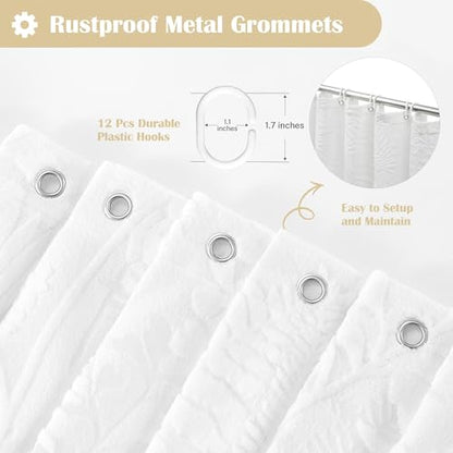 White Shower Curtain Lace Sheer Shower Curtain Textured 72x84 | Extra Long Shower Curtain Lace Sheer Shower Curtain Tropical Plant Farmhouse Elegant Boho Shower Curtain for Bathroom Hotel - color: White, size: 72"W x 84"L (Pack of 1)