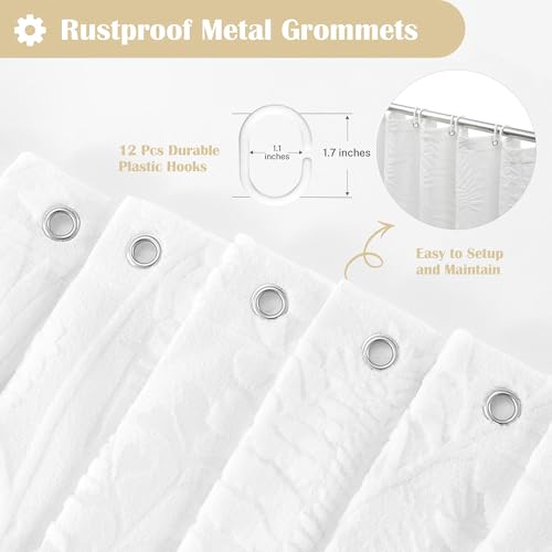 White Shower Curtain Lace Sheer Shower Curtain Textured 72x78 | Extra Long Shower Curtain Lace Sheer Shower Curtain Tropical Plant Farmhouse Elegant Boho Shower Curtain for Bathroom Hotel - color: White, size: 72"W x 78"L (Pack of 1)