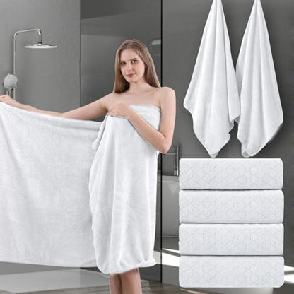 Ycosy Extra Large Bath Towels Set 35x70 Inches - White Luxury 600 GSM Oversized Bath Sheet Towel,Ultra Soft Microfiber - Quick Dry,Highly Absorbent Shower Towels Spa Hotel Bathroom Towel Set (4-Pack) - color: White, size: 4 Piece Bath Towel