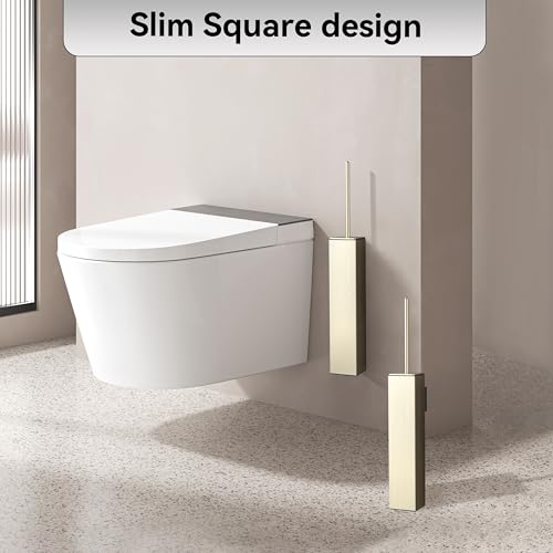 Brushed Gold Toilet Brush with Holder,Durable Cleaning Toilet Bowl Brushes with Holders - color: Brushed Gold