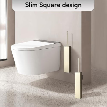Brushed Gold Toilet Brush with Holder,Durable Cleaning Toilet Bowl Brushes with Holders - color: Brushed Gold