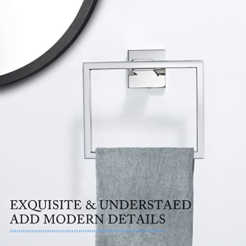 TQKAG Polished Towel Ring, Bathroom Hand Towel Holder, Wall Mount | 5.5 Inch, Square Towel Ring, SUS304 Stainless Steel, Easy Installation, Bathroom Kitchen Entryway Vanity Sink - color: Polished