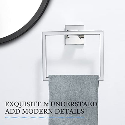 TQKAG Polished Towel Ring, Bathroom Hand Towel Holder, Wall Mount | 5.5 Inch, Square Towel Ring, SUS304 Stainless Steel, Easy Installation, Bathroom Kitchen Entryway Vanity Sink - color: Polished