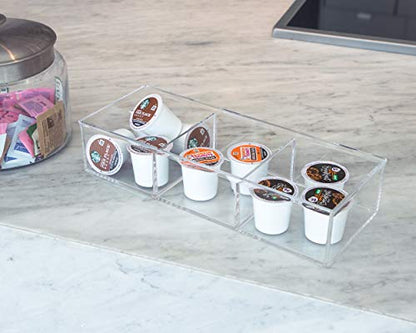 Isaac Jacobs Large 3-Compartment Acrylic Stackable Organizer (12.9" L x 5" W x 2.7" H), Multi-Sectional Tray & Storage Solution for Makeup, Craft Supplies, Bathroom, Kitchen, Office (Clear) | (12.9" L x 5" W x 2.7" H), Multi-Sectional Storage Solution for