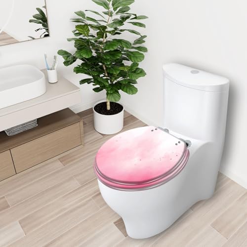 Round Toilet Seat Pink color Resin Toilet Seat Slow Quiet Close with Quick-Release Hinges Toilet Seat with Cover Easy to Clean Install - color: Multi10, size: 16.5"x14.5"