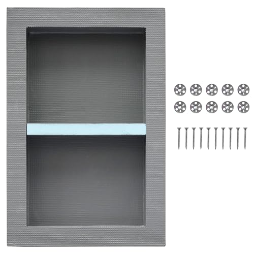 Shower Niche Insert Tile Ready 12x20 | Embedded size 13x21, mortar surface for strong tile bonding, waterproof coating for double water protection, double shelf - size: 12" x 20"