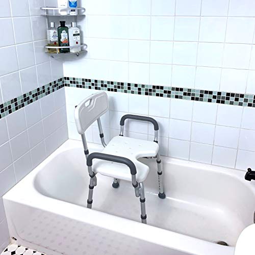Deluxe Armed Shower & Bath Chair with Back & Arms, Snap On Tool Free Assembly, Lightweight & Seat Height Adjustable, Great for Travel (Hygienic with Back)