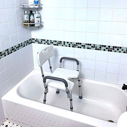 Deluxe Armed Shower & Bath Chair with Back & Arms, Snap On Tool Free Assembly, Lightweight & Seat Height Adjustable, Great for Travel (Hygienic with Back)