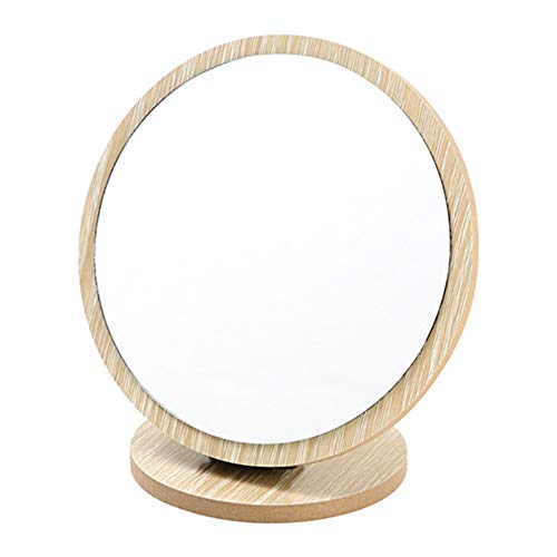 Aestivate Round Compact Table Mirror - Standing Wood Framed, 90 Degree Rotating for Makeup & Cosmetic - size: 7"L x 7"W