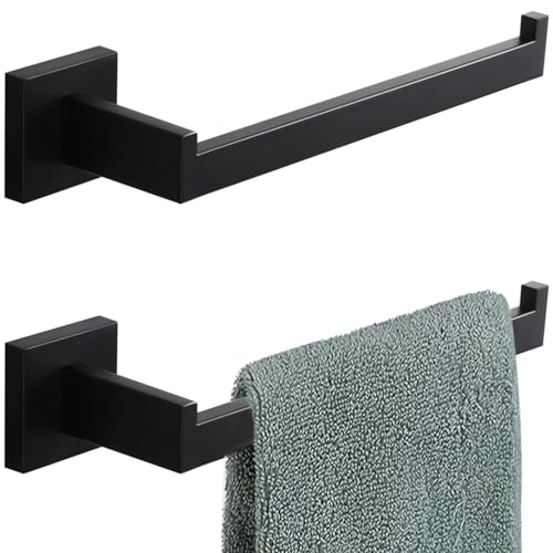LANC Bathroom Hand Towel Holder Matte Black Hand Towel Bar 2 Pack 10 Inche Right Side Square Towel Ring for Kitchen Toilet Wall Mount Stainless Steel Modern Towel Rack Hanger,A8806MB-P2 - color: Matte Black, size: 2 Pack(Right Hand)