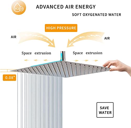 Rain Shower Head Brushed Nickel with Extension Arm 16 Inch Square Shower Head with 16 Inch Shower Arm Large Stainless Steel Rainfall Showerhead Waterfall Full Body Coverage - color: Brushed Nickel, size: 16inch