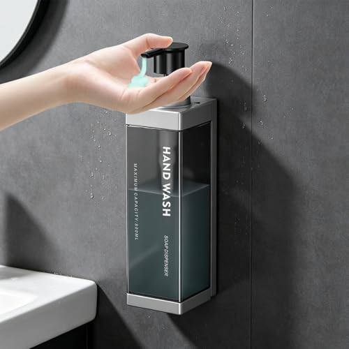 Wall Mounted Lockable Shampoo and Conditioner Dispenser | 17oz Large Pump Head No Drill Refillable ABS Plastic Bottle For Bathroom Shower Commercial Use Silver 1 Pack - color: Silver, size: 1