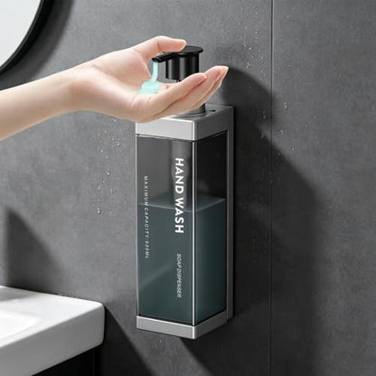 Wall Mounted Lockable Shampoo and Conditioner Dispenser | 17oz Large Pump Head No Drill Refillable ABS Plastic Bottle For Bathroom Shower Commercial Use Silver 1 Pack - color: Silver, size: 1