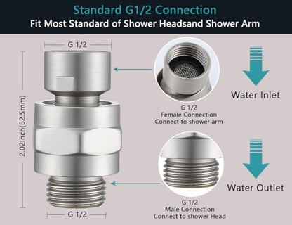 Shower Head Swivel Ball Adapter, Solid Brass Universal Angle Connector | Solid Brass, No Flow Restrictor, G1/2 Universal Fit, Adjustable Angle, Handheld/ Fixed/Rain Showerheads, Brushed Nickel - color: Brushed Nickel