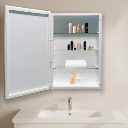 16x26 inch Medicine Cabinet with Mirror, Recessed Medicine Cabinet or Surface Wall Mount Plastic Bathroom Cabinets with Removable Shelves, Beveled Edge Mirror Cabinet - style: CS5004A-1626