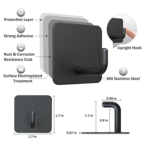 VIS'V Adhesive Hooks, Small Shower Wall Stick on Hooks, Black, 4 Pcs | Metal Material, Compact Design, Peel and Stick, 2 Extra Adhesive Strips, for Bathroom Kitchen Livingroom Office RV - color: Black