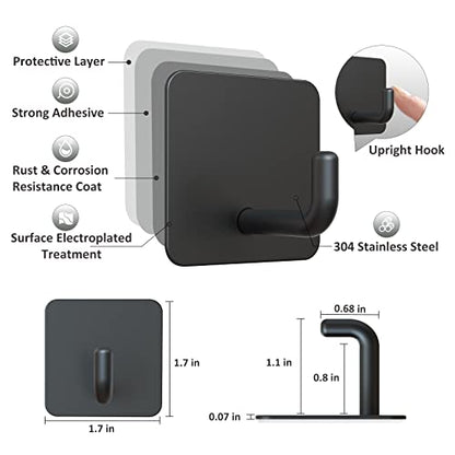 VIS'V Adhesive Hooks, Small Shower Wall Stick on Hooks, Black, 4 Pcs | Metal Material, Compact Design, Peel and Stick, 2 Extra Adhesive Strips, for Bathroom Kitchen Livingroom Office RV - color: Black