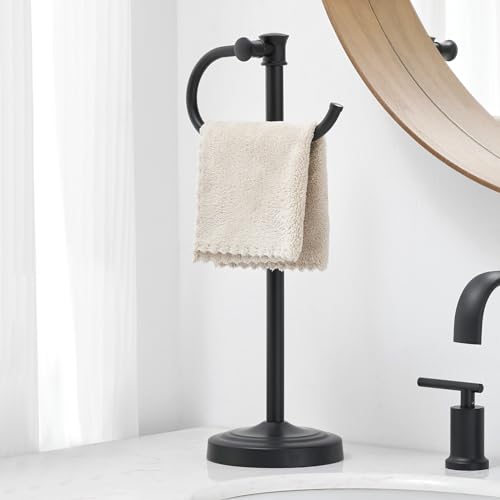 17 Inch Matte Black Stand Towel Bar Hanger Hand Towel Bar Bathroom Vanity Countertop Towel Holder Free Standing Stainless Steel Towel Ring Hardware Accessories Towel Rack - color: Matte Black