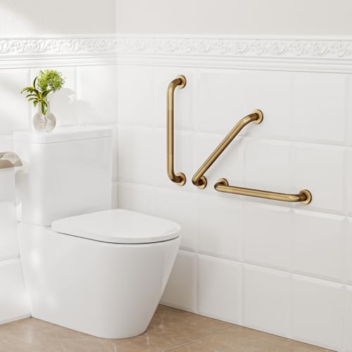 FANHAO 2 Pack Shower Grab Bar, 16 Inch Stainless Steel Bathroom Grab Bar with Anti-Slip Knurled Grip, Heavy Duty Shower Handle Bath Handle, Safety Bars for Elderly Handicapped (Champagne Bronze)