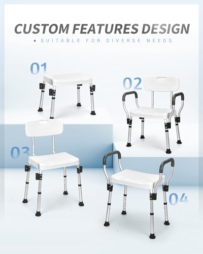Sangohe Shower Chair, Heavy Duty Shower Seat with Back, Arms, Adjustable Height, Ideal for Bathtub, Handicap, Elderly, 796C - size: Large with Adjustable Height