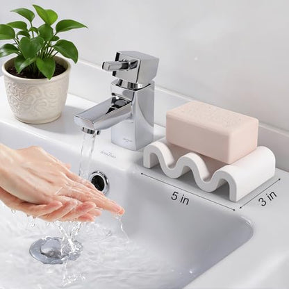 Diatomite Soap Dish Bar Soap Holder Wave Texture Sponge Tray, White | Quick Drying, Self Draining Design Helps Keep Bar Soap Dry for Bathroom Sink, Shower & Kitchen - color: White