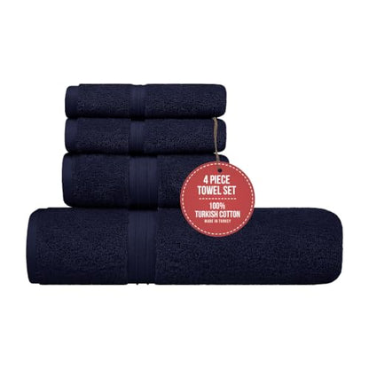 Extra Soft Bath Towels Set of 4 - Soft & Absorbent 100% Cotton, Hotel Quality - Includes 1 Shower Towel (28" x 56"), 1 Hand Towel (16"x28") and 2 Washcloths (12"x12") - Royal Blue - color: Royal Blue, size: 4-Piece Bath Towel Sets