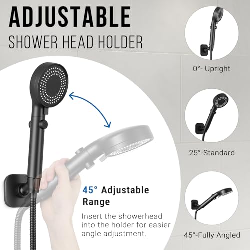 G-Promise Metal Handheld Shower Head Holder, No-Drill Install (Matte Black) | Adhesive or Drilled Installation, Wide Adjustment Range Fits All Family Heights, Firmly Secure Showerhead, Easy to Install - color: Matte Black