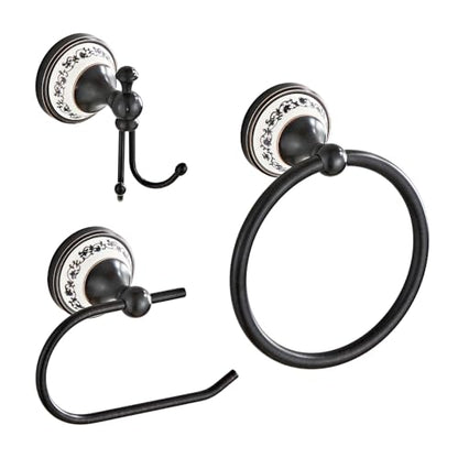 Black Towel Ring Clothes Hook Tissue Holder Three Piece Set, Bathroom Kitchen Antique Three Piece Set, Wall Mounted Bathroom and Kitchen Supplies YIGUANXIN - color: Black, size: Three-Piece Set