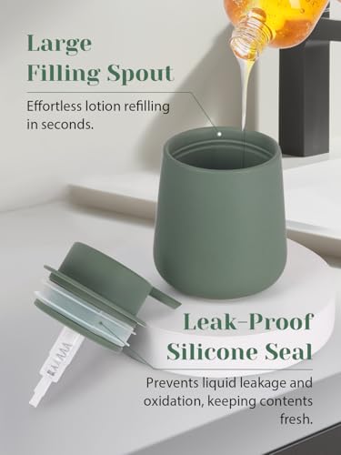INGOFIN Ceramic Lotion Dispenser - 12oz Refillable Hand Soap Dispenser Bathroom, Modern Liquid Dispenser with Pump, Dish Dispenser for Kitchen, Matte Green - color: Green