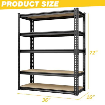 Heavy Duty Storage Shelving Unit, 5-Tier Adjustable Garage Shelves, 2025 lbs Capacity Metal Organizer Utility Rack, Freestanding for Kitchen Basement Bathroom Laundry, 36"W x 16"D x 72"H - size: 36Wx16Dx72H