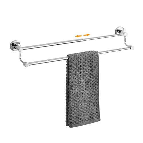 Adjustable Double Towel Racks for Bathroom 15 to 26.5 Inch Towel Bar, Expandable Bright Chrome Double Bath Towel Holder, Wall Mount with Screws Towel Bar Rod - color: Double Rack-polished