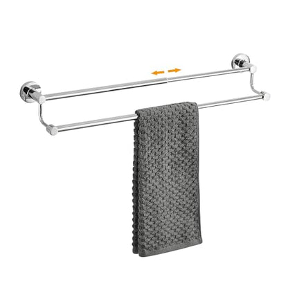 Adjustable Double Towel Racks for Bathroom 15 to 26.5 Inch Towel Bar, Expandable Bright Chrome Double Bath Towel Holder, Wall Mount with Screws Towel Bar Rod - color: Double Rack-polished