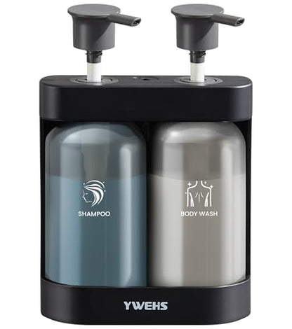 Shampoo and Conditioner Dispenser Shower Soap Dispenser 2 Chamber No Drill Shampoo Dispense for Shower Wall Mounted Shower Shampoo Dispenser 2 Chamber for Bathroom Hotel 2 * 13.37 fl.oz Black - color: Black-2