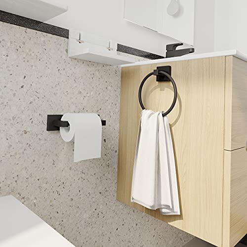 RUACQ Matte Black Toilet Paper Holder & Towel Ring, Bathroom Accessories | 2-Piece Bathroom Hardware Set, Pivoting Tissue Roll Holder, Hand Towel Ring, Square Base, 304 Stainless Steel, Wall Mounted - color: Matte Black, size: 2pcs