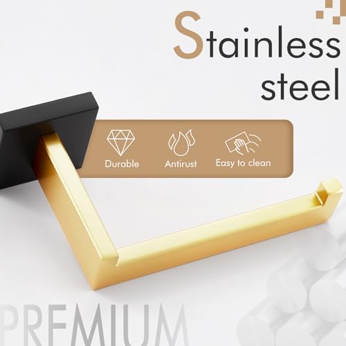 KOKOSIRI Toilet Paper Holders Wall Mounted Toilet Roll Holder for Bathrooms Hardware Washroom T-304 Stainless Steel, Matte Black and Gold B2003GDK - color: Black Gold, size: Without Shelf(1 Pack)
