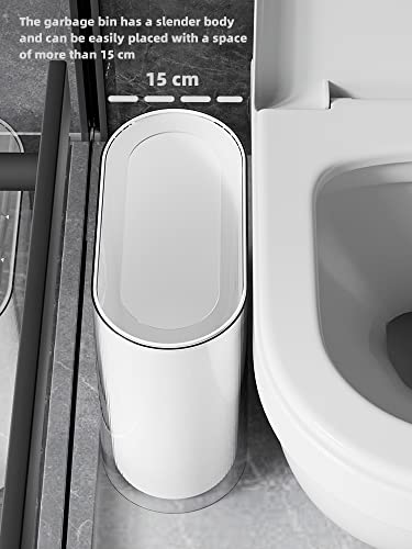 IEEK Small Waste Basket Slim Trash Can 3.2 Gallon/12L Clear and White Garbage Can Rectangle Plastic Wastebaskets Container Bin for Narrow Spaces Office,Bathroom, Bedroom,Kitchen,Living Room,Study - color: Clear and White