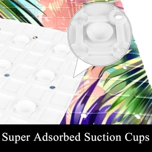 Watercolor Seamless Tropical Leaves Pattern Bath Tub and Shower Mats, Non Slip Bathmat with Drain Holes and Suction Cups for Bathroom Floor, 15.1 x 26.8 Inch - color: Multi 08