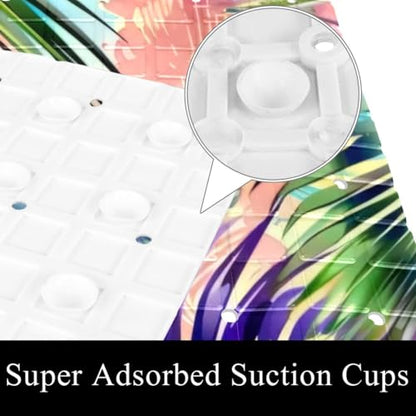 Watercolor Seamless Tropical Leaves Pattern Bath Tub and Shower Mats, Non Slip Bathmat with Drain Holes and Suction Cups for Bathroom Floor, 15.1 x 26.8 Inch - color: Multi 08